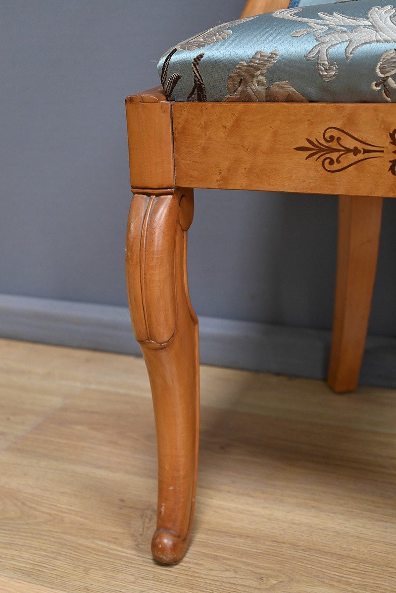 Chaise Gondole en Merisier et Érable moucheté, style Charles X – Milieu XXe-photo-7