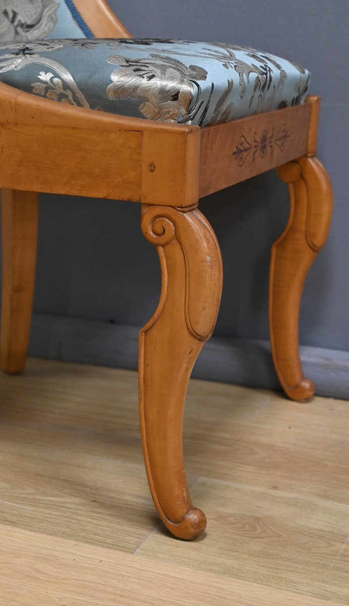 Chaise Gondole en Merisier et Érable moucheté, style Charles X – Milieu XXe-photo-8