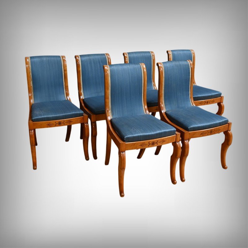 Suite de 6 Chaises en Érable et Merisier, style Charles X – Milieu XXe-photo-2