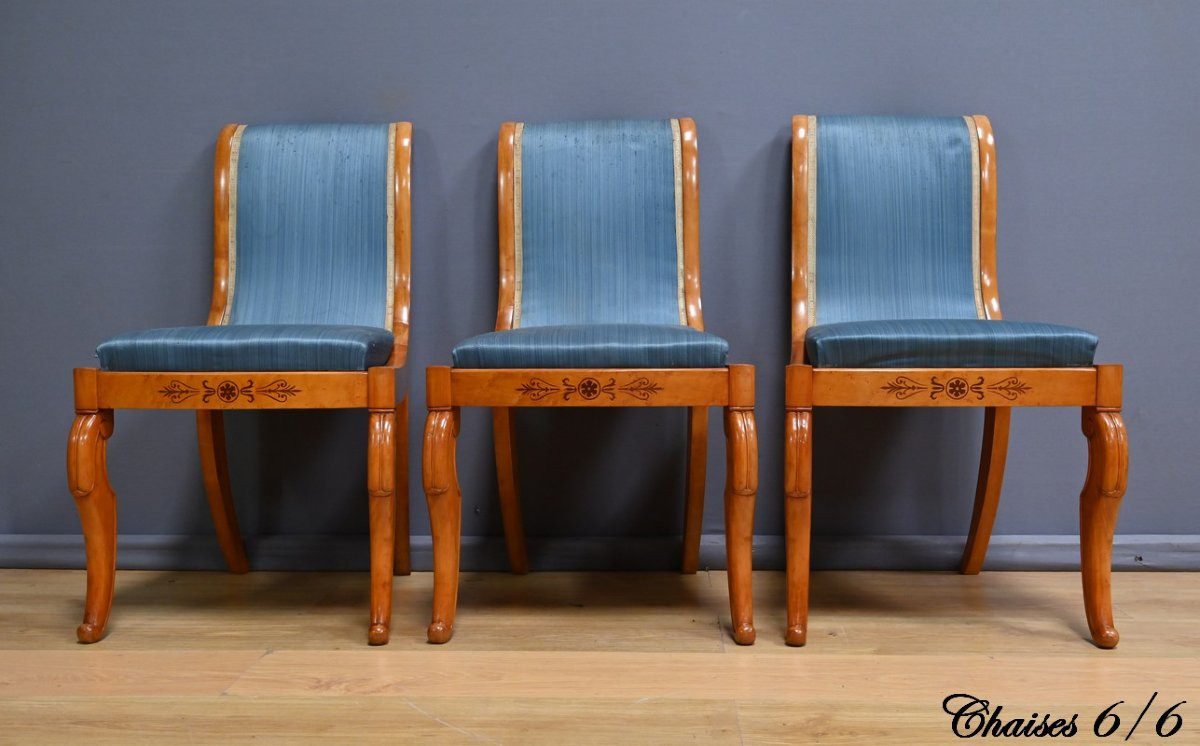 Suite de 6 Chaises en Érable et Merisier, style Charles X – Milieu XXe-photo-1