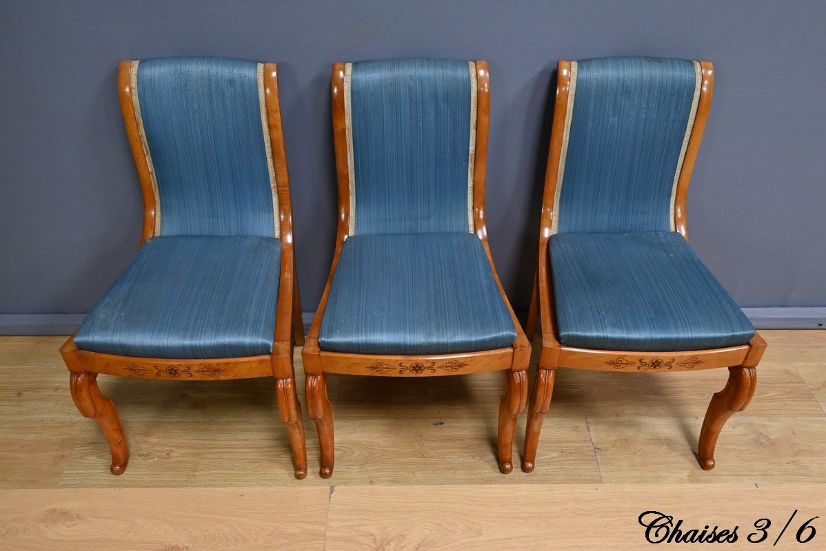 Suite de 6 Chaises en Érable et Merisier, style Charles X – Milieu XXe-photo-2