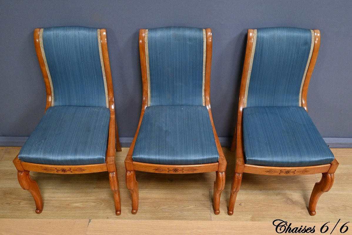 Suite de 6 Chaises en Érable et Merisier, style Charles X – Milieu XXe-photo-3