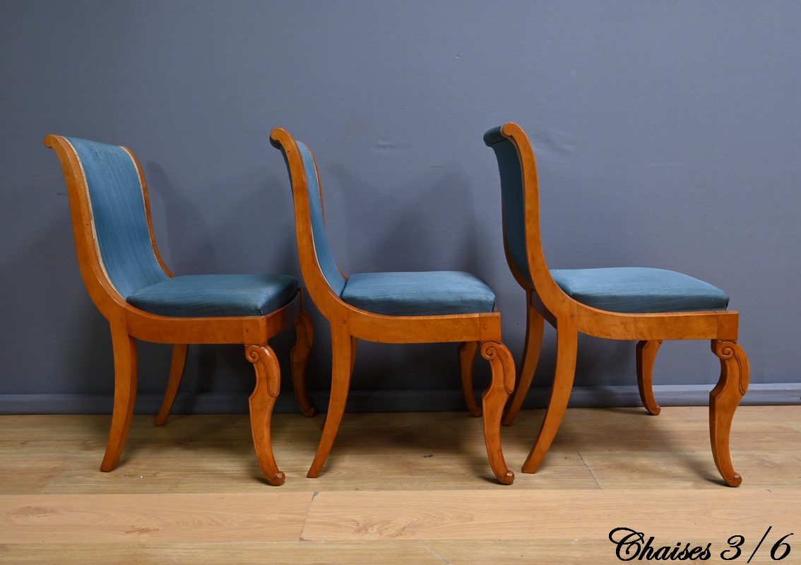 Suite de 6 Chaises en Érable et Merisier, style Charles X – Milieu XXe-photo-4