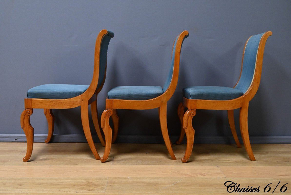Suite de 6 Chaises en Érable et Merisier, style Charles X – Milieu XXe-photo-5