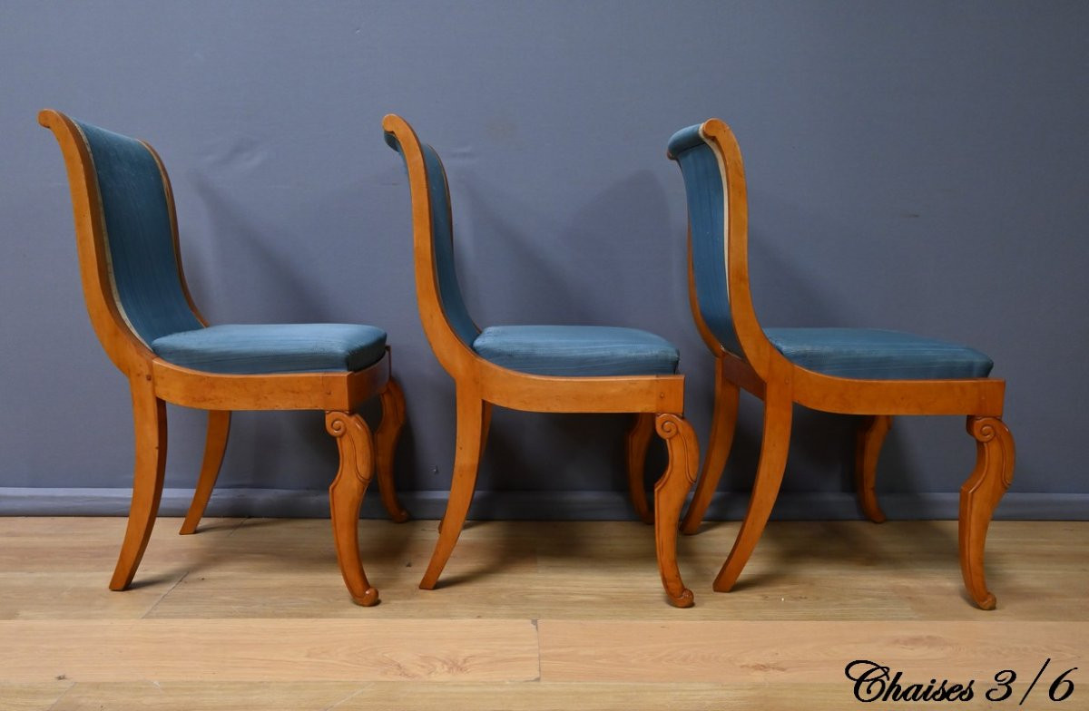 Suite de 6 Chaises en Érable et Merisier, style Charles X – Milieu XXe-photo-6