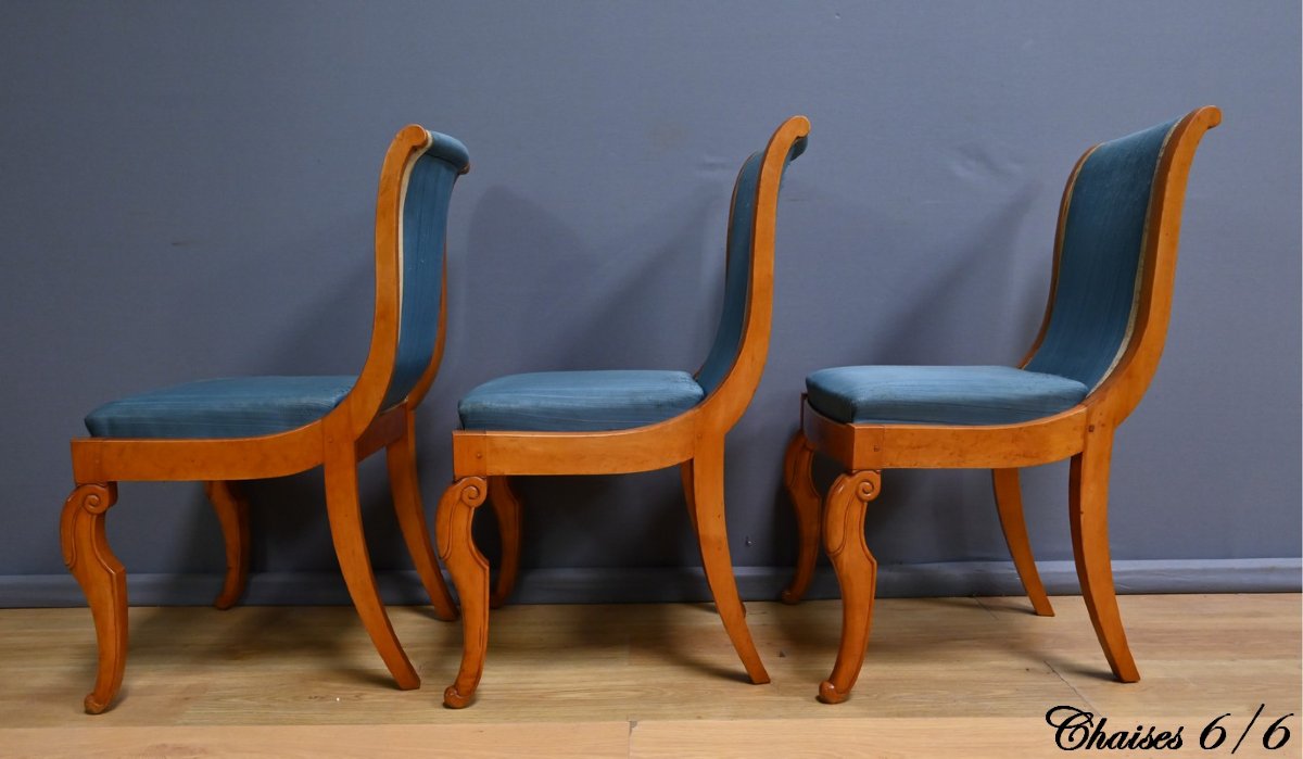 Suite de 6 Chaises en Érable et Merisier, style Charles X – Milieu XXe-photo-7