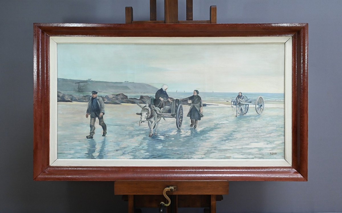 Large Painting “les Goémoniers” By A. Le Guen – 1969-photo-4