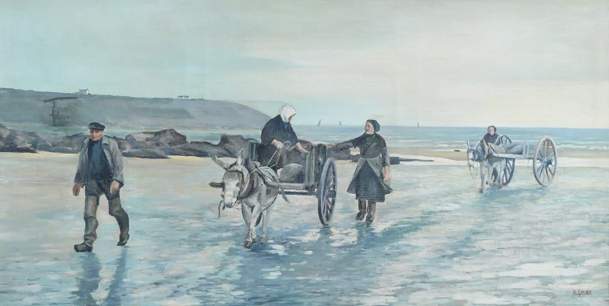 Large Painting “les Goémoniers” By A. Le Guen – 1969-photo-2