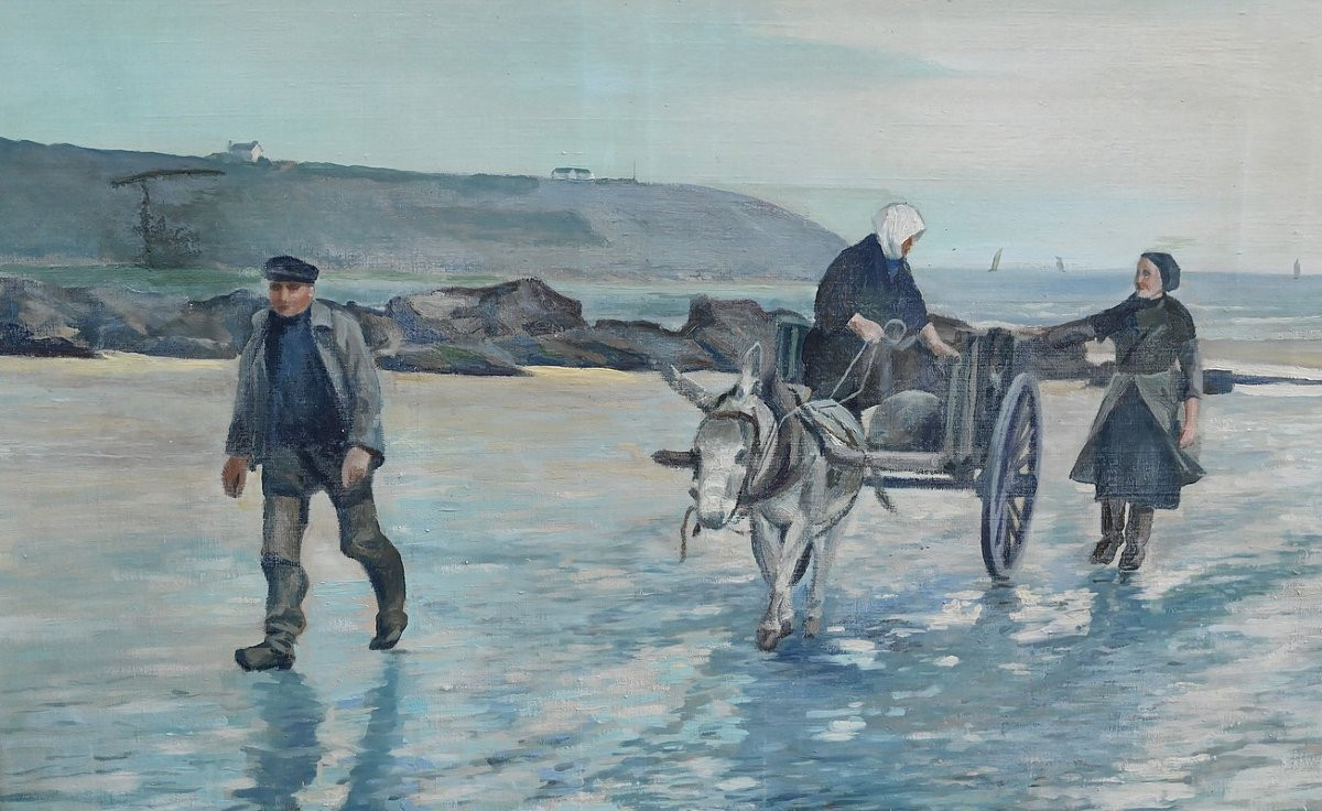 Large Painting “les Goémoniers” By A. Le Guen – 1969-photo-3