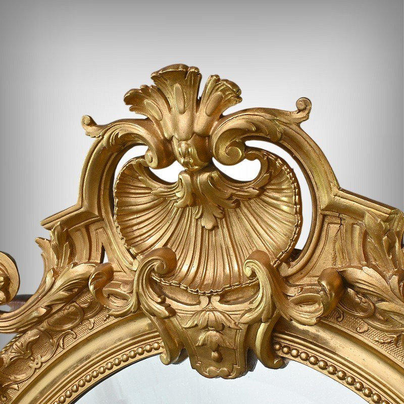 Large Gilded Wood Mirror, Louis XV Style – Part 2 Of The 19th Century-photo-2