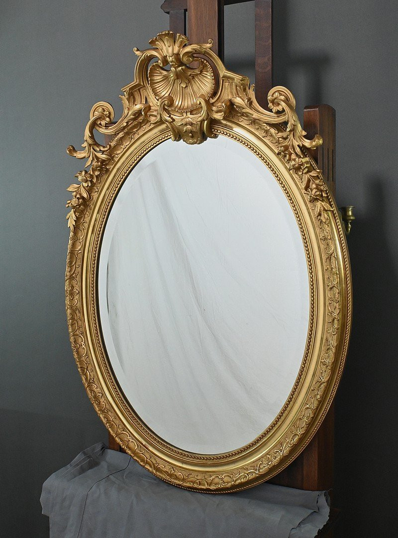 Large Gilded Wood Mirror, Louis XV Style – Part 2 Of The 19th Century-photo-3