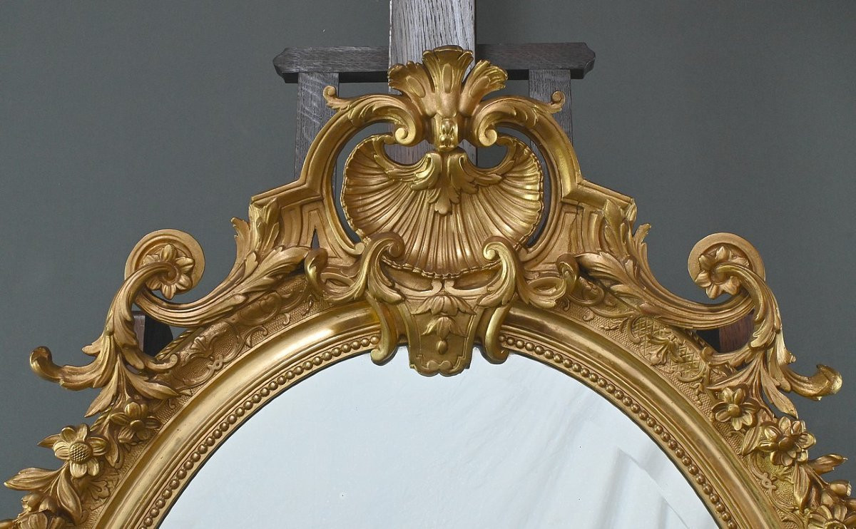 Large Gilded Wood Mirror, Louis XV Style – Part 2 Of The 19th Century-photo-4