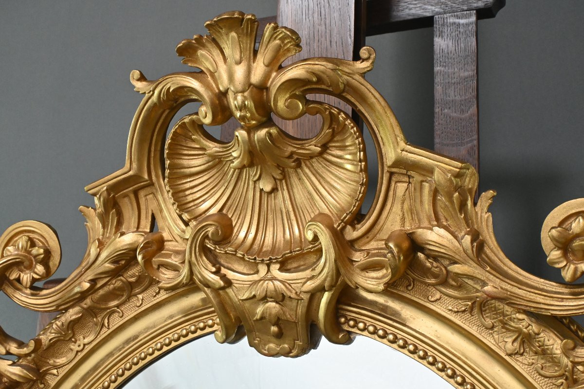 Large Gilded Wood Mirror, Louis XV Style – Part 2 Of The 19th Century-photo-1