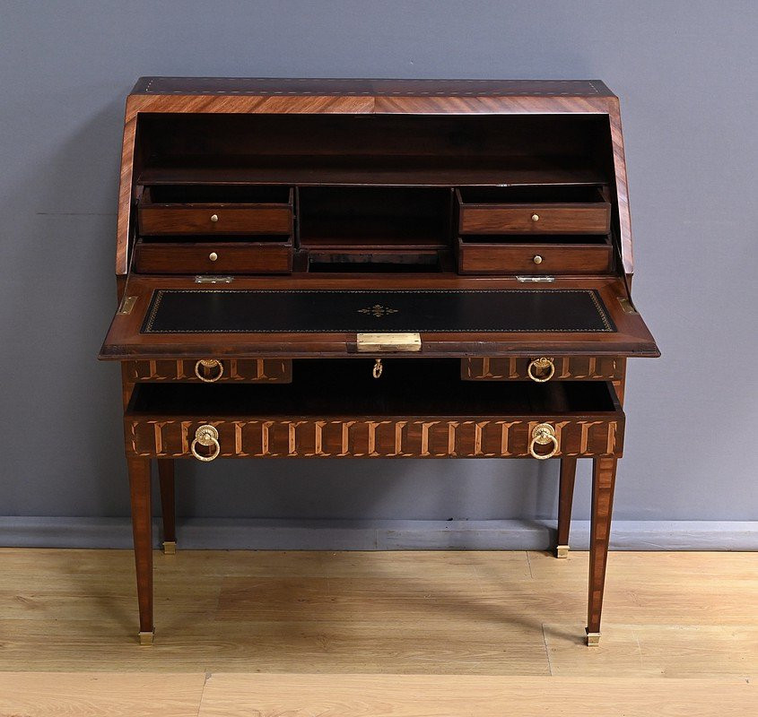 Bureau de Pente en Palissandre et Acajou, style Louis XVI – Milieu XIXe-photo-2