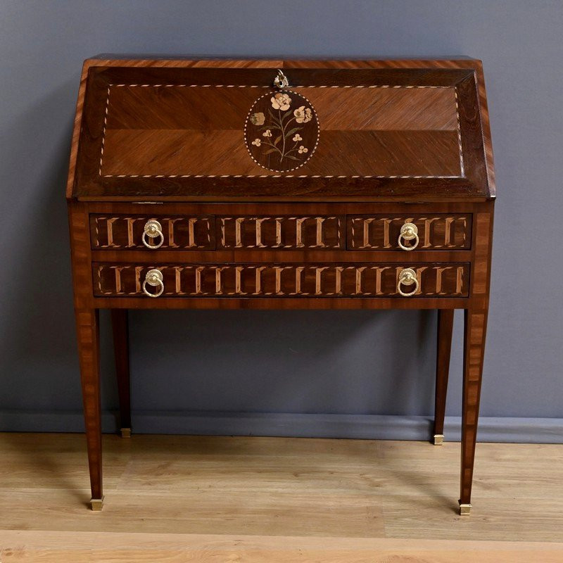 Bureau de Pente en Palissandre et Acajou, style Louis XVI – Milieu XIXe-photo-4