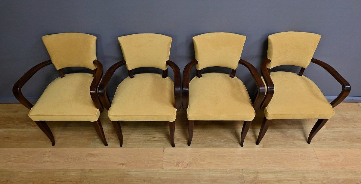 Suite de 4 Fauteuils Bridge, Art Déco, goût J.Leleu – 1940-photo-2