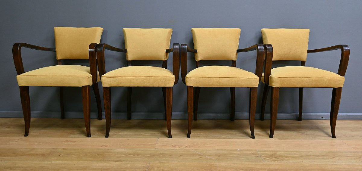 Suite de 4 Fauteuils Bridge, Art Déco, goût J.Leleu – 1940-photo-4