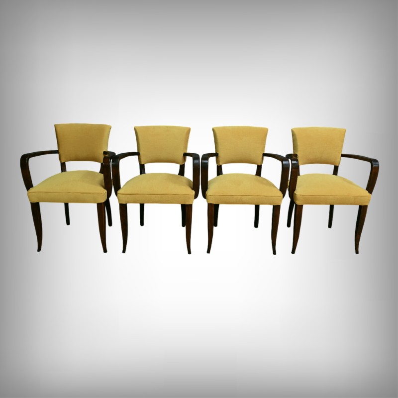 Suite de 4 Fauteuils Bridge, Art Déco, goût J.Leleu – 1940