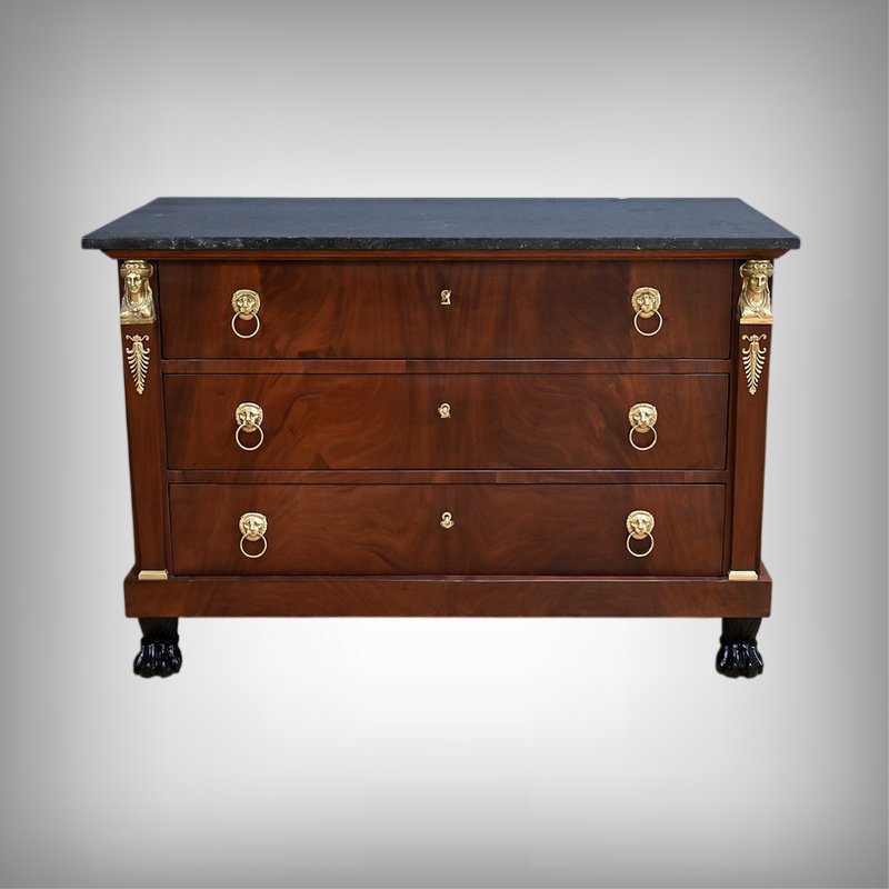 Commode Retour d’Égypte en Acajou de Cuba, époque Empire – Début XIXe-photo-2