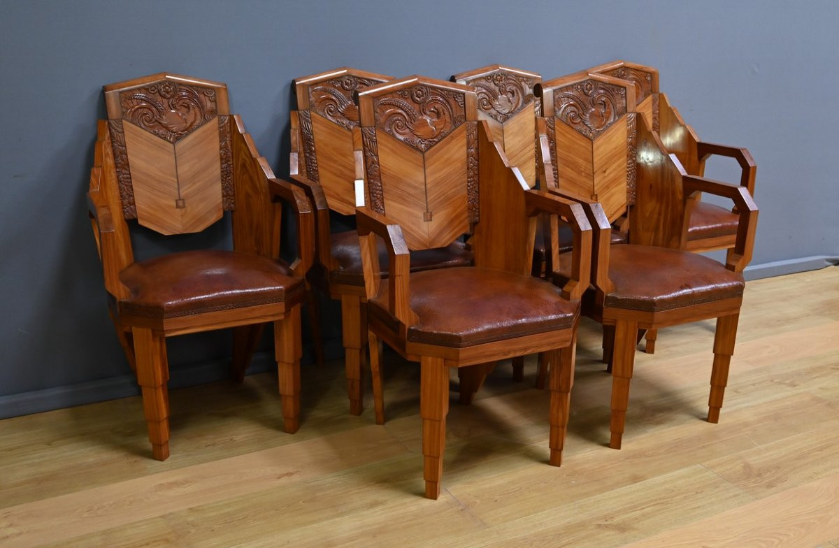 Suite de 6 Fauteuils en Bois de Rose, Art Déco – 1910-photo-3