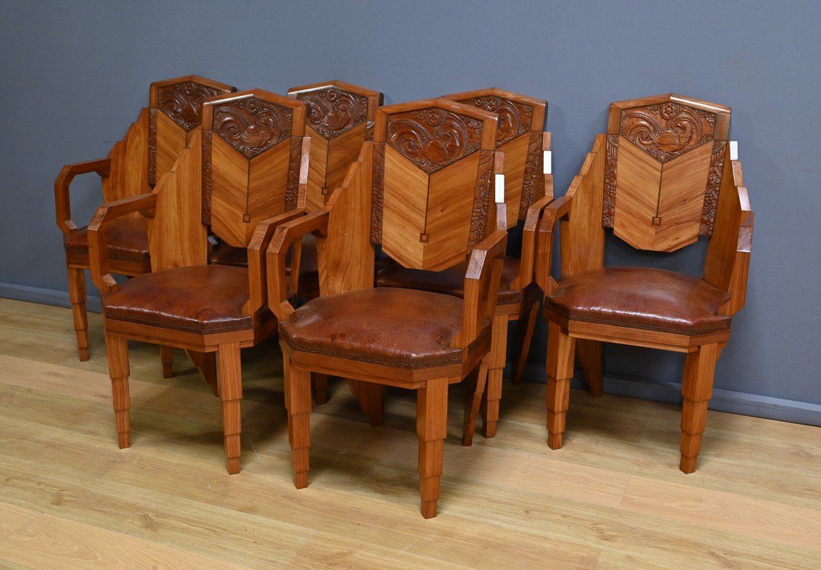 Suite de 6 Fauteuils en Bois de Rose, Art Déco – 1910-photo-4