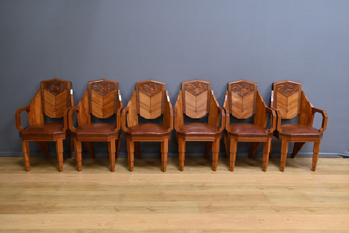 Suite de 6 Fauteuils en Bois de Rose, Art Déco – 1910-photo-1
