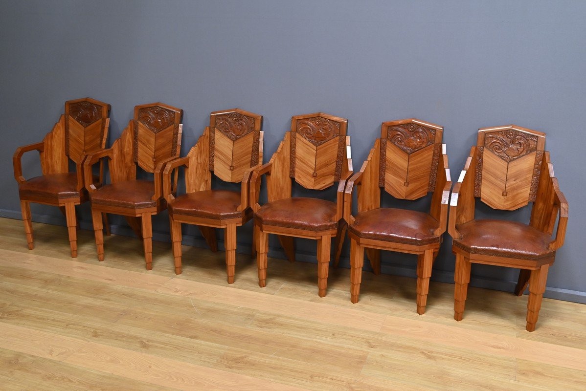 Suite de 6 Fauteuils en Bois de Rose, Art Déco – 1910-photo-2
