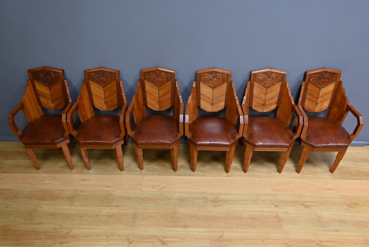 Suite de 6 Fauteuils en Bois de Rose, Art Déco – 1910-photo-3