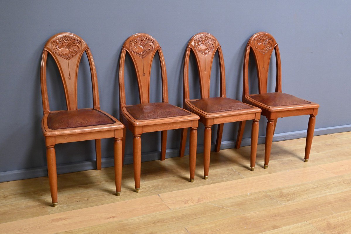 Set Of 4 Stained Beech Chairs, Art Deco – 1910-photo-4