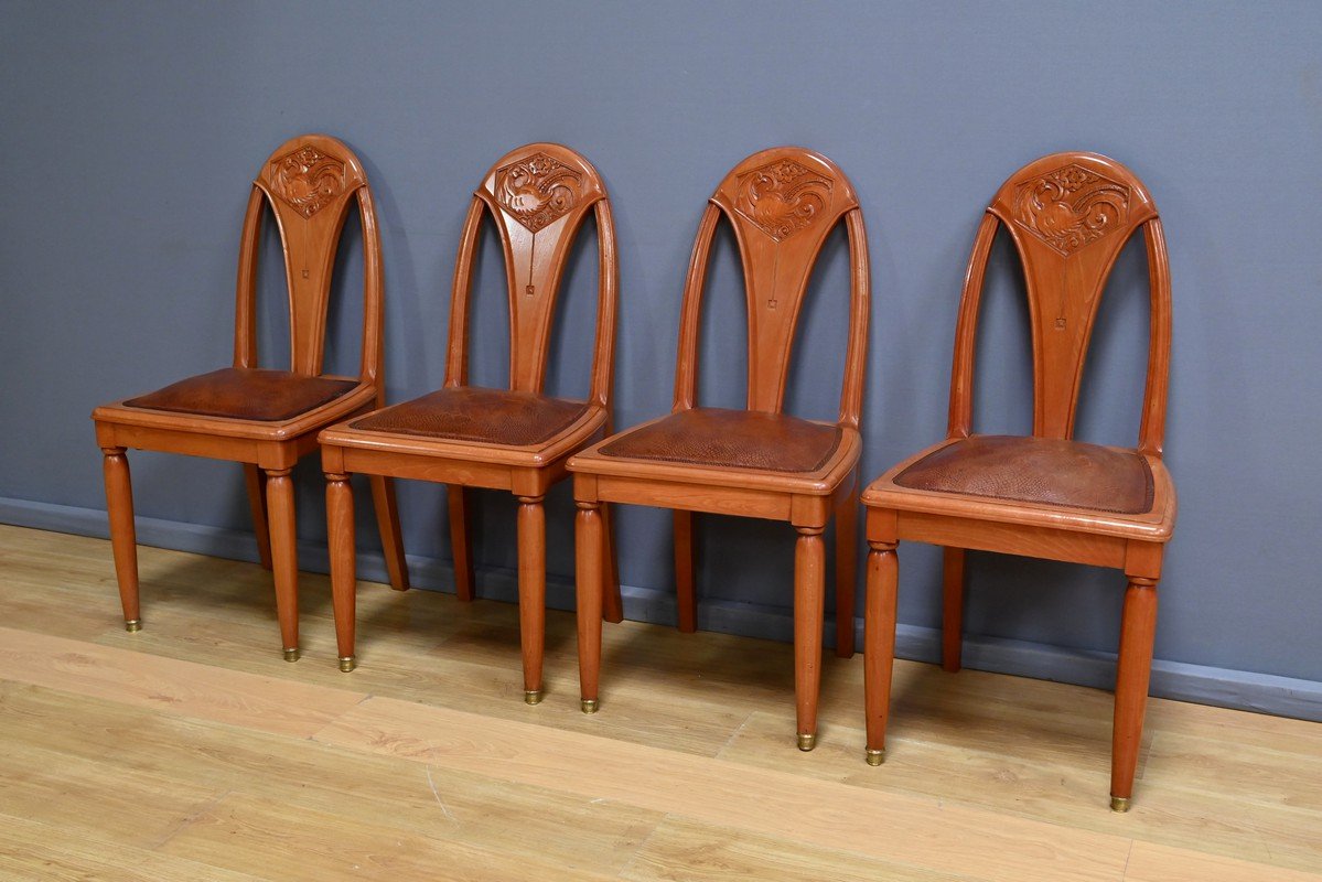 Set Of 4 Stained Beech Chairs, Art Deco – 1910-photo-1