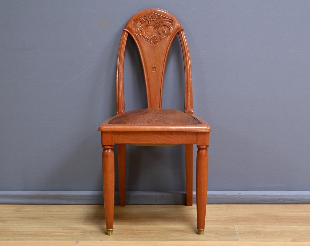 Set Of 4 Stained Beech Chairs, Art Deco – 1910-photo-3