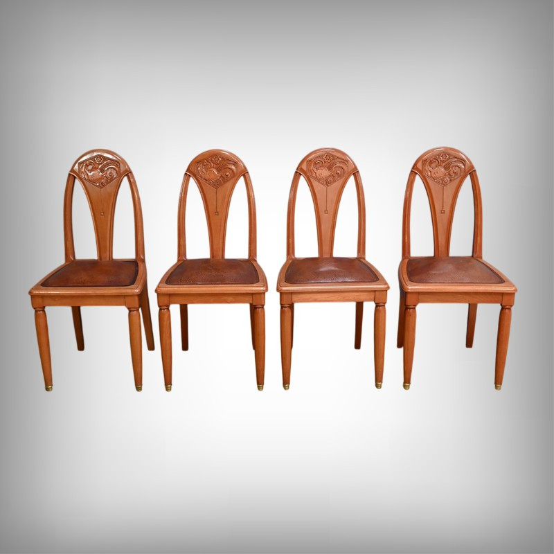 Set Of 4 Stained Beech Chairs, Art Deco – 1910