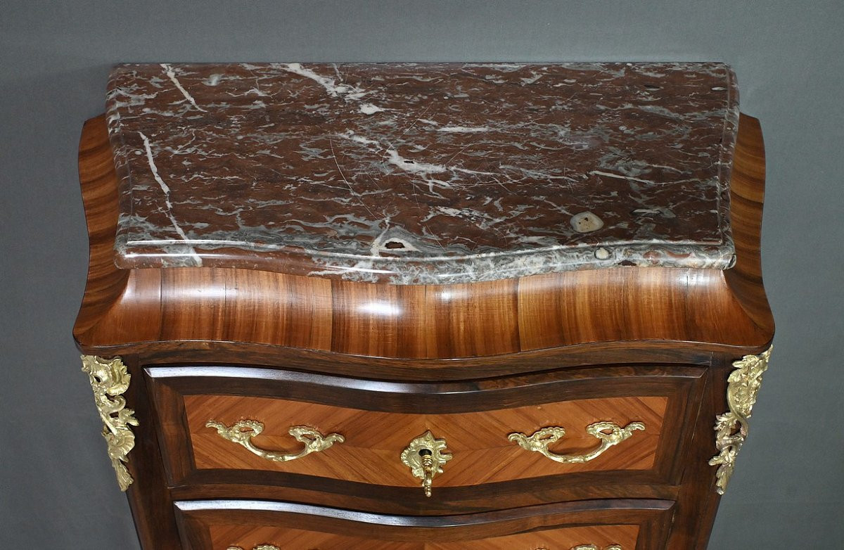 Chiffonnier en Marqueterie de Bois de Rose et Palissandre, style Louis XV – 2ème partie XIXe-photo-2