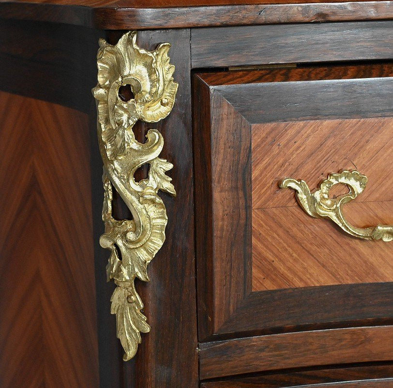 Chiffonnier en Marqueterie de Bois de Rose et Palissandre, style Louis XV – 2ème partie XIXe-photo-3