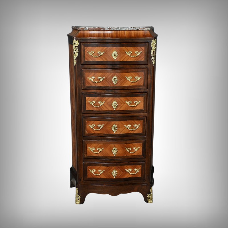 Chiffonnier en Marqueterie de Bois de Rose et Palissandre, style Louis XV – 2ème partie XIXe