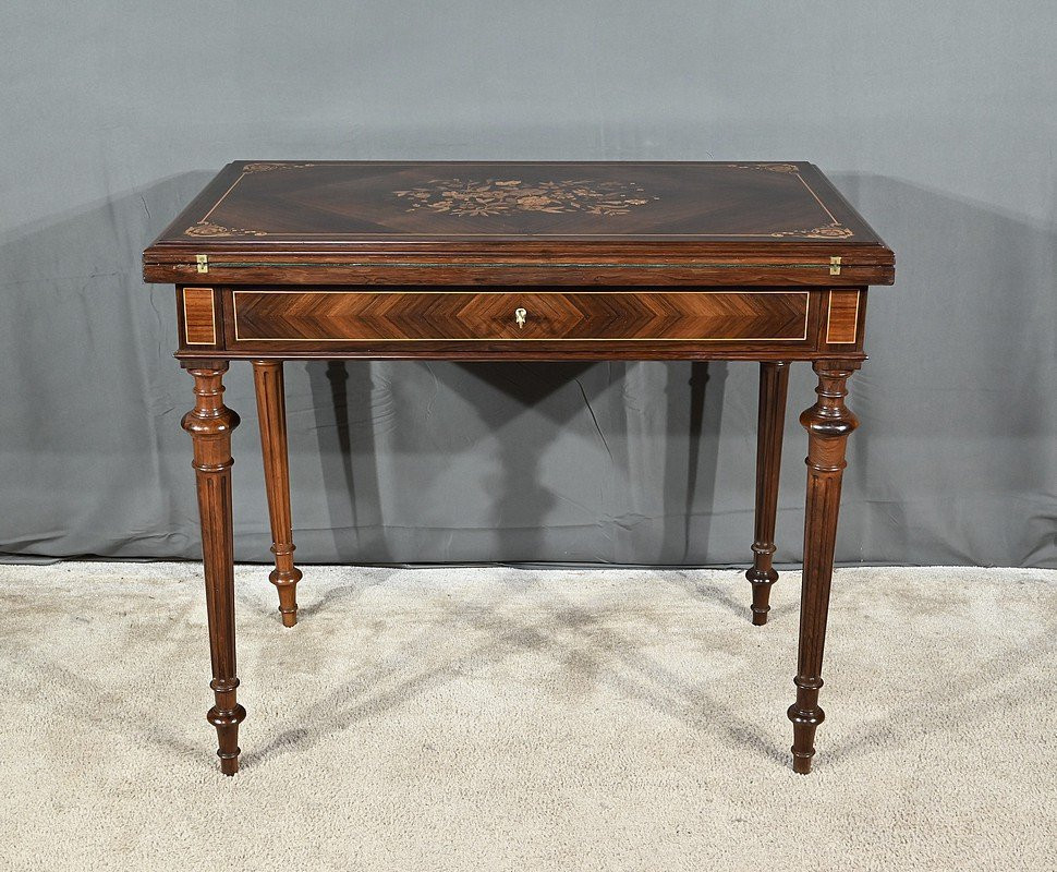 Marquetry System Table, Louis XVI Style – 2nd Half Of The 19th Century-photo-2