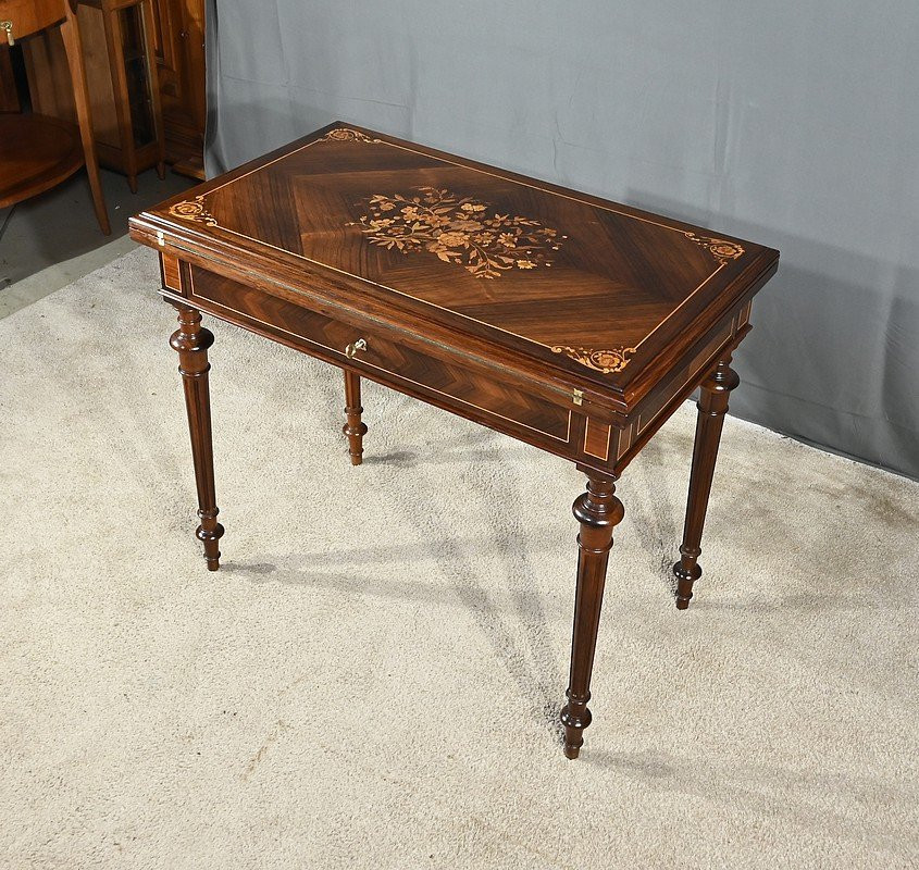 Marquetry System Table, Louis XVI Style – 2nd Half Of The 19th Century-photo-4