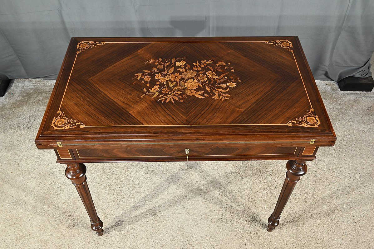Marquetry System Table, Louis XVI Style – 2nd Half Of The 19th Century-photo-5