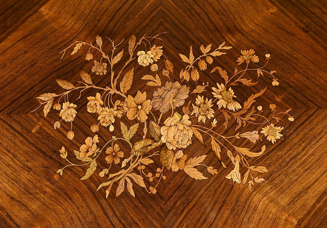 Marquetry System Table, Louis XVI Style – 2nd Half Of The 19th Century-photo-6