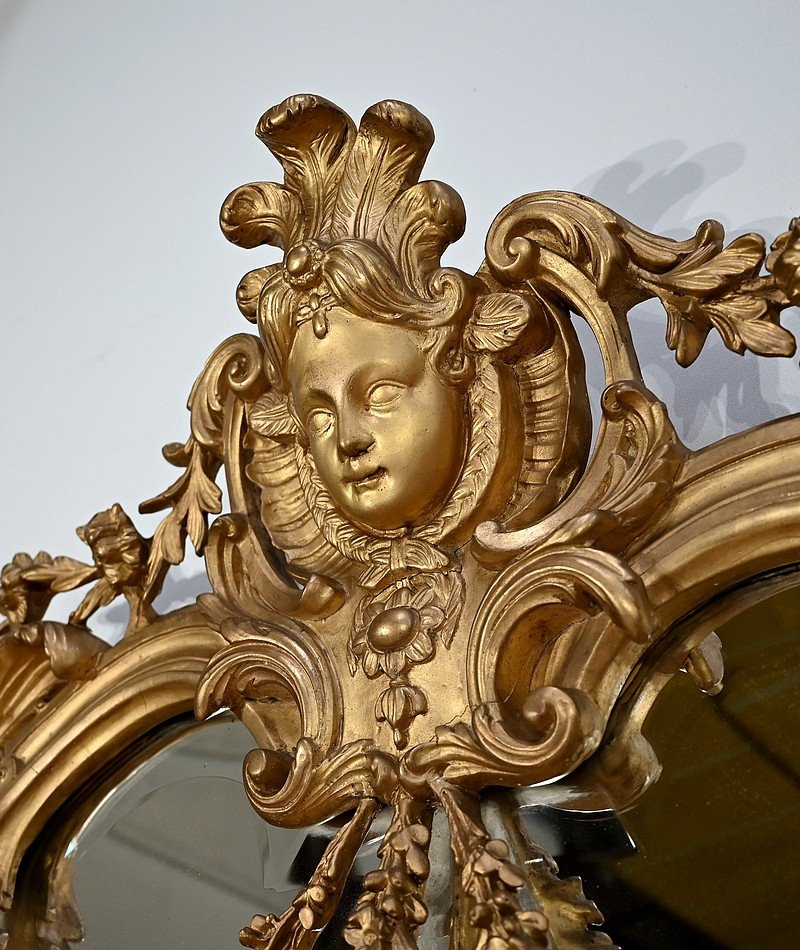 Important Gilded Wood Mirror, Louis XIV / Louis XV Style, Napoleon III Period – Mid-19th Century-photo-3