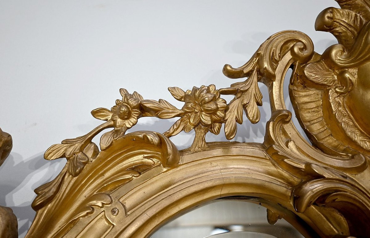 Important Gilded Wood Mirror, Louis XIV / Louis XV Style, Napoleon III Period – Mid-19th Century-photo-4