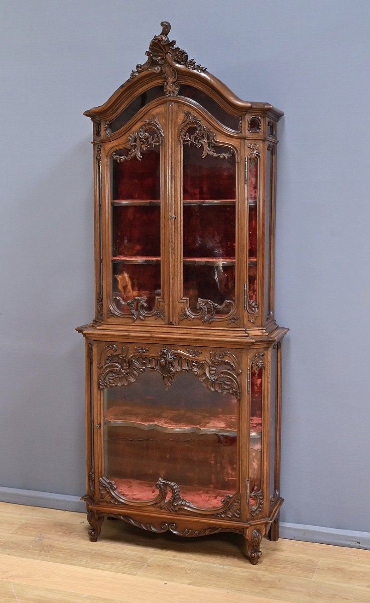 Vitrine Liégeoise deux-corps en Noyer, Style Rocaille, Belgique – Fin XIXe-photo-3