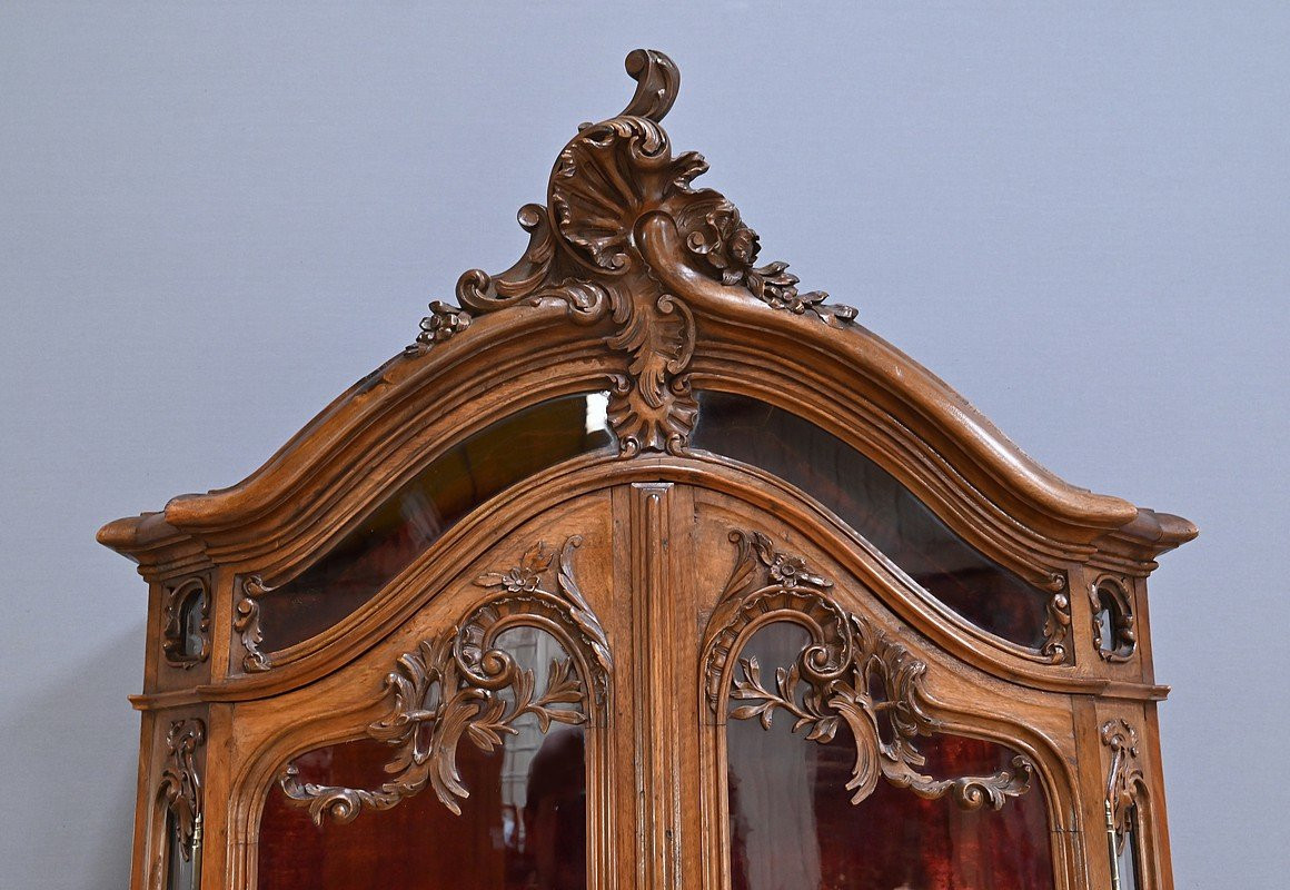 Vitrine Liégeoise deux-corps en Noyer, Style Rocaille, Belgique – Fin XIXe-photo-1