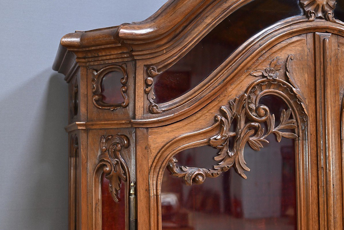 Vitrine Liégeoise deux-corps en Noyer, Style Rocaille, Belgique – Fin XIXe-photo-3