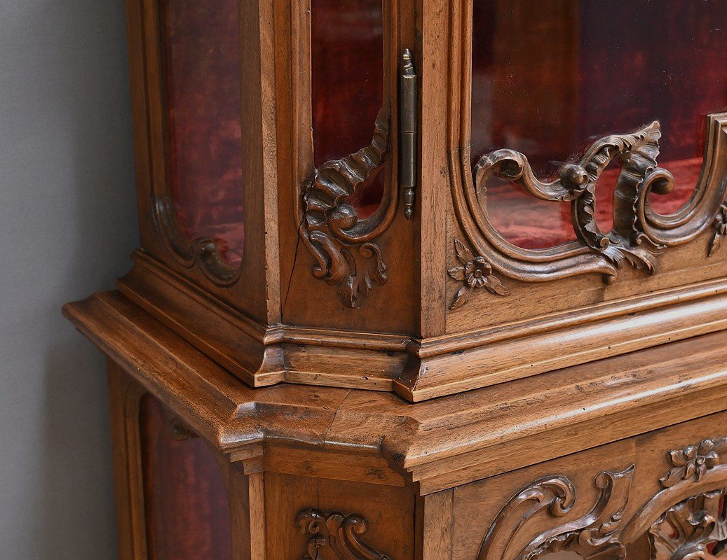 Vitrine Liégeoise deux-corps en Noyer, Style Rocaille, Belgique – Fin XIXe-photo-7