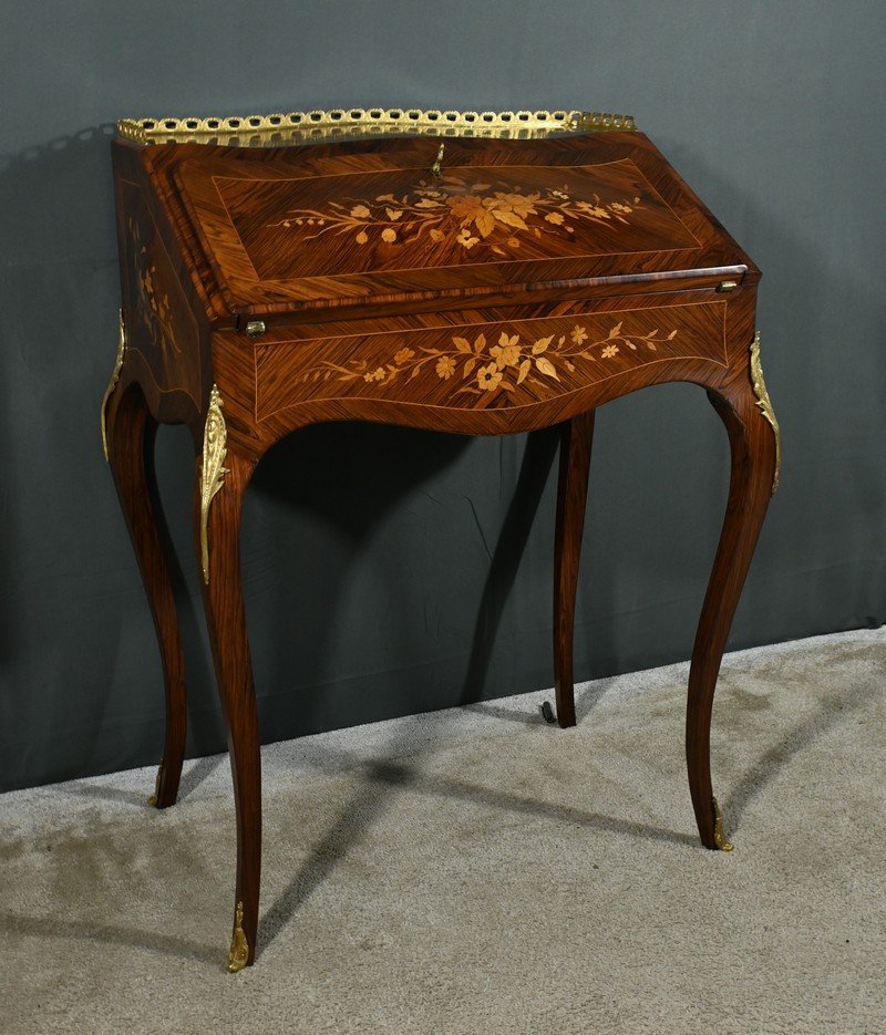 Small Rosewood Lady's Desk, Louis XV Style – Part 2 Of The 19th Century-photo-2