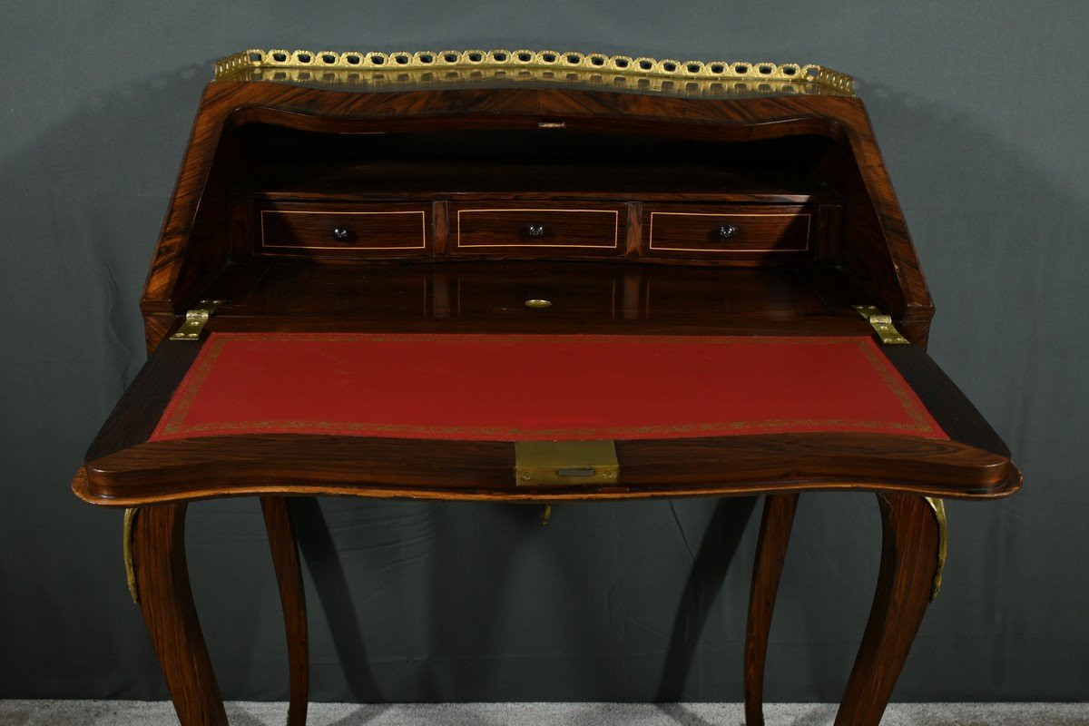 Small Rosewood Lady's Desk, Louis XV Style – Part 2 Of The 19th Century-photo-3