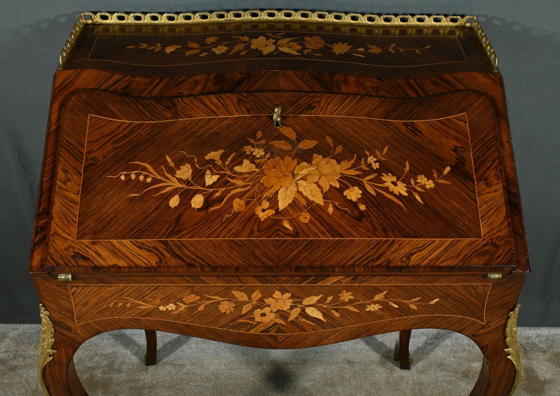 Small Rosewood Lady's Desk, Louis XV Style – Part 2 Of The 19th Century-photo-4
