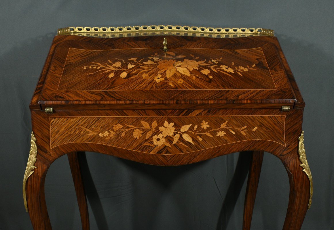 Small Rosewood Lady's Desk, Louis XV Style – Part 2 Of The 19th Century-photo-2
