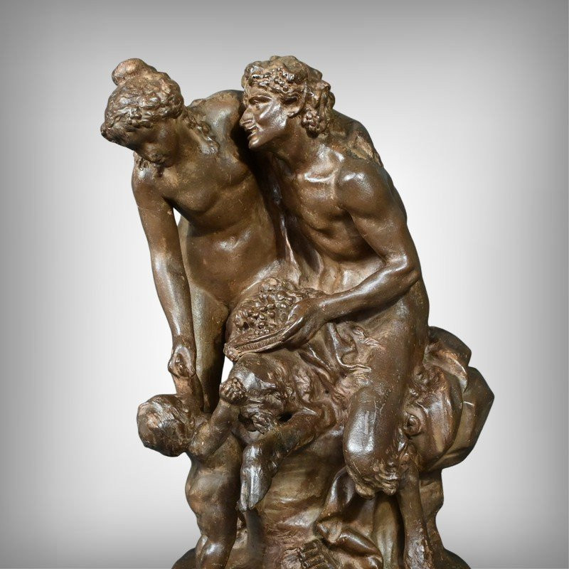 Sculpture en Terre Cuite « La Famille du Faune », d’après Clodion – fin XIXe-photo-2